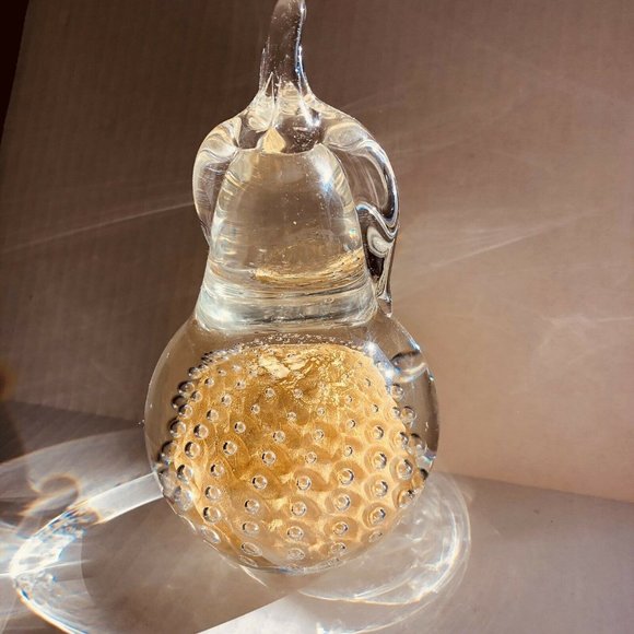 Pear Paperweight Signed By Fm Konstglas, Ronneby  Sweden, Style B-633 Gold Vintg - Picture 9 of 11